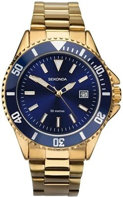 Mens New Smart Gold Sekonda Blue Dial Rotataing Bezel 50m Date Watch Rp £70 - Image 1 of 4