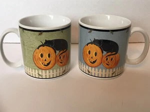 Juego de 2 tazas Warren Kimble 2000 Pumpkin Dreams gres Sakura Halloween otoño - Imagen 1 de 6