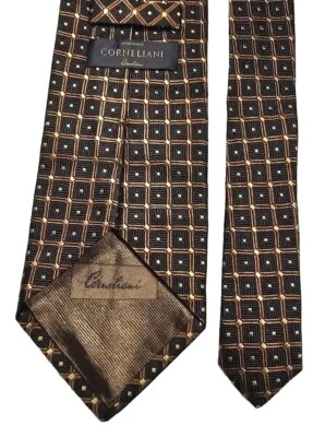 Corbata de vestir CORNELIANI Italia-negro/dorado a cuadros tejida seda, diseñador para hombre  Foto 1 de 4