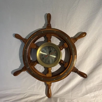 Reloj de Pared Cuarzo Vintage Tiempo de Envío Rueda Madera (Funciona) Foto 1 de 3