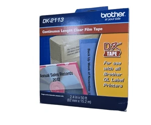 Brother DK2113 2.4" x 50FT Continuous Length Black Clear Tape OpenBox - Picture 1 of 3