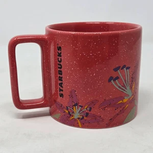 STARBUCKS SUMMER 2022 LILY FLOWERS GUAVA PINK/RED SPECKLED CERAMIC MUG 12 OZ. - Picture 1 of 5