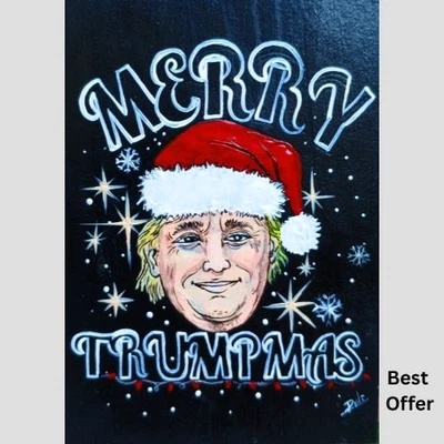 ACEO Original Navidad y TRUMP EE. UU. 2025 COMERCIO Tarjeta Arte Pop Pintura NUEVO ÚNICO EN SU CLASE Foto 1 de 4