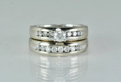 .61 ctw Diamond Solitaire with Accents Wedding Set Rings 14k White Gold - Image 1 of 4