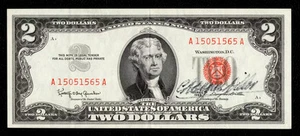 $2 1963 Legal Tender = AUTOGRAPH RED SEAL DEUCE = C. Douglas Dillon Ch XF - Picture 1 of 1