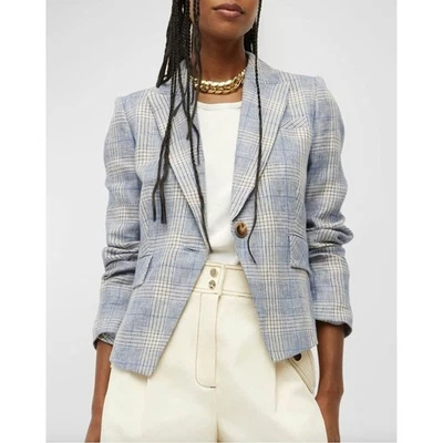 Veronica Beard Hosanna Linen Dickey Jacket Plaid Blue Women's 6 - Image 1 of 4