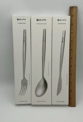 Olight Olife Titanium Long Heavyweight Knife Fork Spoon Flatware Set Camp Rare - Image 1 of 4