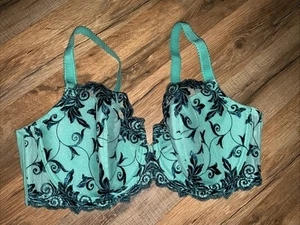 SOMA sinnlicher ungefütterter Bügel-BH mit Spitze meergrün mit blau transparenter Stickerei 42D - Bild 1 von 10