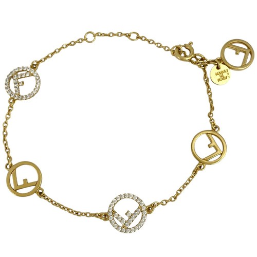 Y0716 Bracciale Catena Fendi Strass Logo GP Oro Usato Donnalli