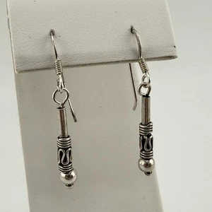 TMA 925 Sterling Silver Bali Dangle Hook Earrings 1.5" (2.1g) - Picture 1 of 4