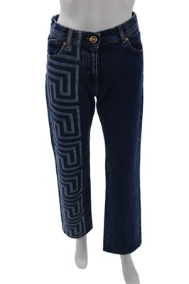 Pantalones de mezclilla rectos unisex Versace azul oscuro 100 % algodón tiro medio talla 24 Foto 1 de 4