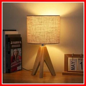 Stylish 36cm Bedside Lamp with Wooden Tripod Base - Ideal for Reading & More - Picture 1 of 11
