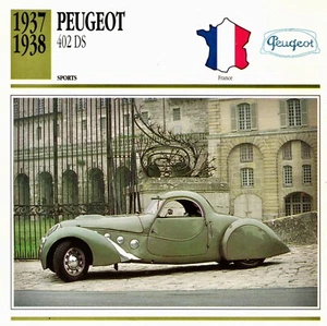 Peugeot 402 DS, 1937-1938. Collectors Club card. Classic Cars - Picture 1 of 2
