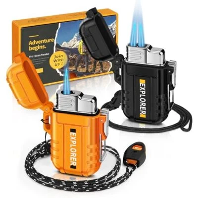 LAFAGIET 2 Pack Windproof Torch Lighter - Waterproof Refillable For Outdoor Camping