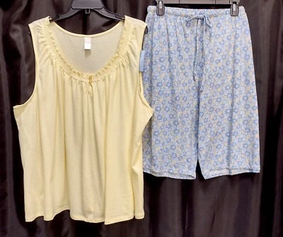 3X JUEGO DE PIJAMAS ADONNA AMARILLO TEJIDO TOP Y PULL-UP CORBATA FRONTAL PUNTO FLORAL PANTALONES CORTOS Foto 1 de 4