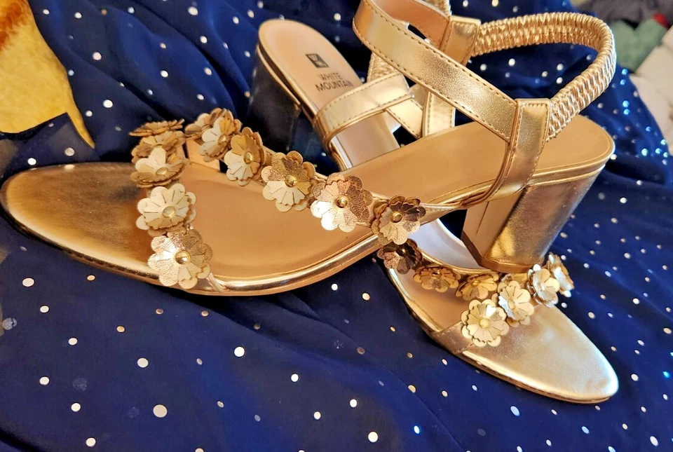 White Mountain  size 11M Gold  Strappy Sandals  Slingback  3'' heel - Image 1 of 4