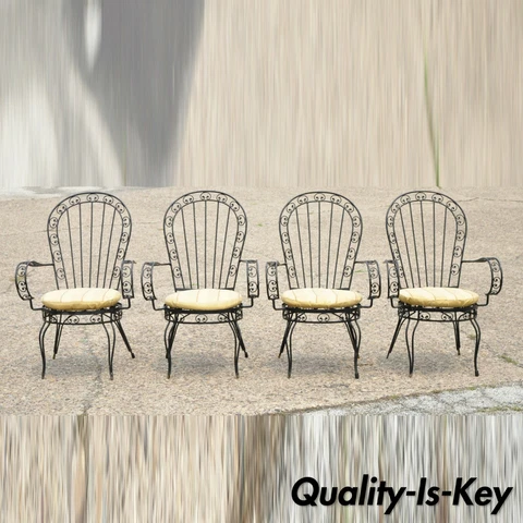 Vintage Italian Regency Wrought Iron Fan Back Sunroom Dining Chairs - Set of 4 Cover