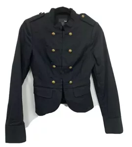 H&M Women’s 2 Black Military Jacket Peplum Cropped Cotton Stretch Hook Eye - Picture 1 of 5