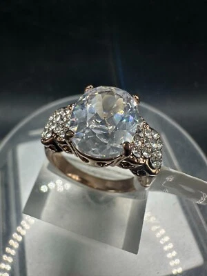Rose gold ring oval pave cz cocktail 4 carat sparkling - Image 1 of 4