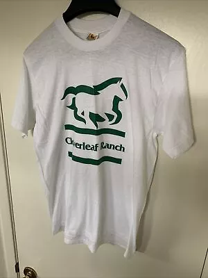 Velva Sheen Cloverleaf Ranch White Green Horse Vintage 1980’s T Shirt Sz L - Image 1 of 4