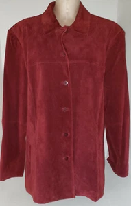LORD & TAYLOR Leather Suede Button Front Womens Jacket Coat Size 3X Maroon Wine - Picture 1 of 10