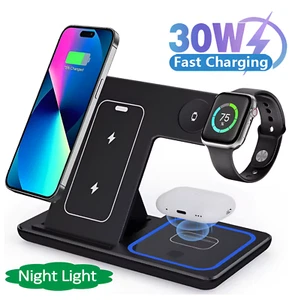 3in1 Wireless Ladegerät Handy Uhr Kopfhörer Schnellladen Qi Ladestation - Bild 1 von 6