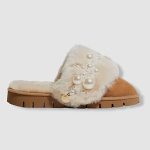 Scarpe pantofole Alameda Turquesa da donna beige Pinctada pelle scamosciata perlata $425 taglia 40 - Foto 1 di 6