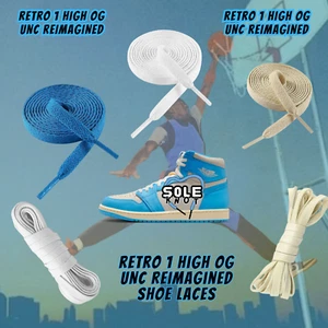 UNC North Carolina blue Retro  1 Shoe Laces to match AJ 1 Unc Reimagined-LACES - Picture 1 of 6
