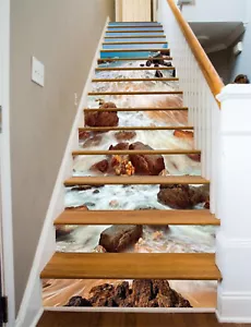 3D Strand Steine ZHU798 Stair Risers Dekoration Fototapete Vinyl Tapete Amy - Picture 1 of 5