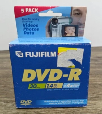 Fujifilm DVD-R Camcorder 5 Disc Pack 1.4 GB 30 Min 4X Videos Photos Data - NEW - Image 1 of 4