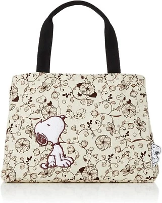 Peanuts Snoopy Mini Bolso de Mano Algodón con Botón Lateral Flor Beige Foto 1 de 4