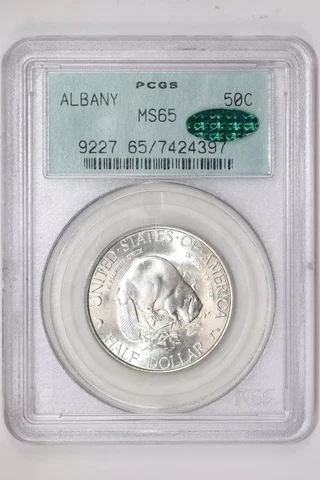 1936 ALBANY SILVER COMMEMORATIVE HALF DOLLAR PCGS MS65 CAC OGH - VERY PQ! Cover