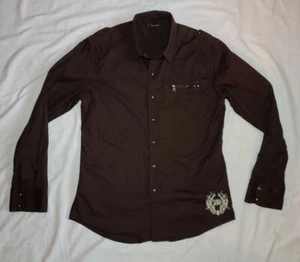 7 Diamonds shirt Men's size L Western Brown embossed Long Sleeve  - Picture 1 of 6