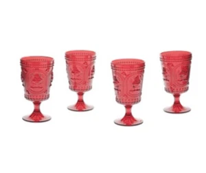 4pc CHRISTMAS RED Retro Vintage HOBNAIL Santa Embossed Wine Glass Goblets - Picture 1 of 1