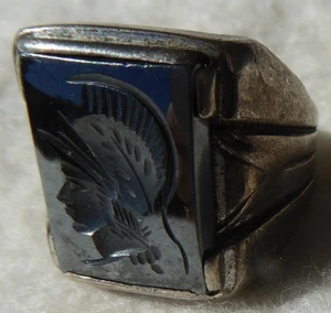 Vintage Sterling Silver Cameo Intaglio Roman Soldier Men's Ring - Picture 1 of 6