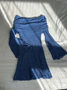 Blue Bardot Off The Shoulder Long Sleeve Boucle Mini Dress Size 6 XS Extra Small - Picture 1 of 4