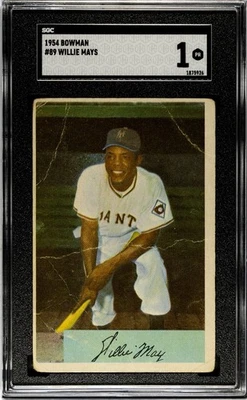 1954 Bowman Set-Break # 89 Willie Mays SGC 1 Leyenda Salón de la Fama Gigantes Foto 1 de 2