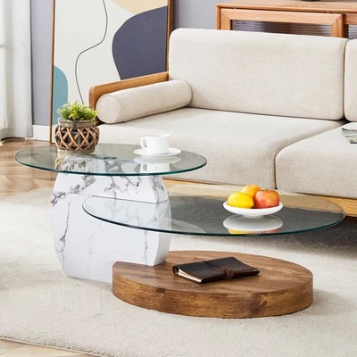 Double-tier coffee table MDF veneer Tempered glass - Image 1 of 4