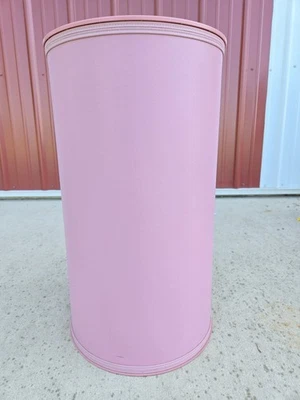 Vintage Dusty Pink Round Hard Plastic Vinyl Laundry Hamper w/Lid Vented Bottom - Image 1 of 4