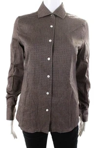Sharis Place Womens Rebecca Geometric Button Up Shirt Blouse Gray Camel IT 42 LL - Picture 1 of 6