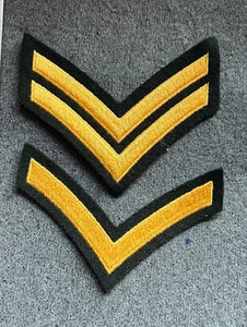 RANK INSIGNIA CHEVRON’S 1 & 2 STRIPE GOLD EMBROIDERED ON BLACK CLOTH PATCH BADGE - Picture 1 of 3