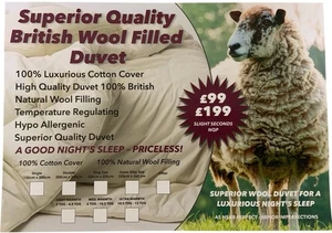 Double Size 4.5-7.5 Tog Light/Medium Weight Wool Filled 100% Cotton Cover B370 - Picture 1 of 3