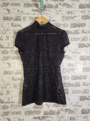 Top Floral Negro Encaje Talla Pequeña Cuello Alto Semi Transparente Capricho Steampunk Foto 1 de 4