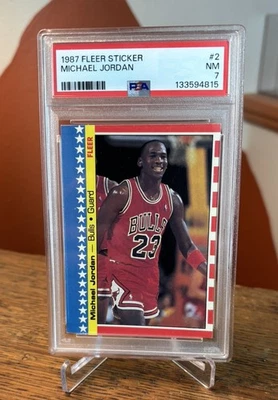 Pegatina Fleer 1987 Michael Jordan #2 PSA 7 casi nueva segundo año Jordan, GOAT 🐐  Foto 1 de 2