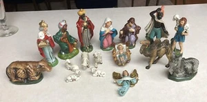 17 Piece Vintage Nativity Set Japan Hand Painted Paper Mache Composite Christmas - Picture 1 of 14