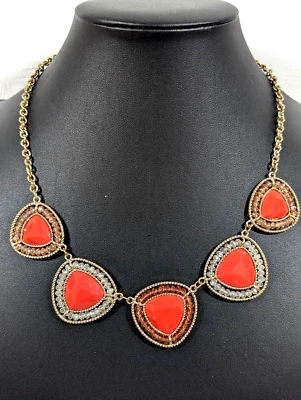 Collar Playa Costero Naranja Triángulo Cuentas Distintivo Tono Dorado 21 pulgadas Foto 1 de 4