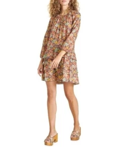 Minikleid Veronica Beard Abanu bunt Blumen Stufen 3/4 Ärmel Schlüsselloch 2 - Bild 1 von 11
