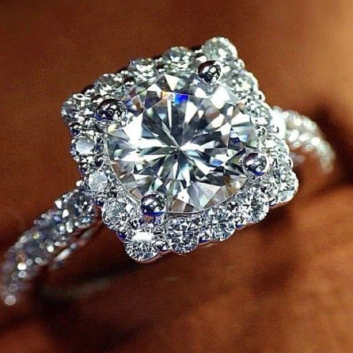 Astounding 1.55 Ct Round Brilliant Cut Diamond Engagement Square Halo Pave Ring - Image 1 of 1