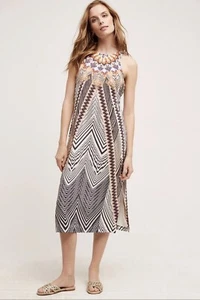 HD In Paris Anthropologie Black White Geometric Silk Solstice Midi Dress Size 4 - Picture 1 of 15