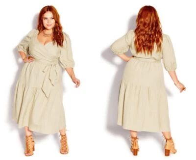 City Chic Ladies Sweet Sleeve Midi Dress size 14 XS Colour Stone - Image 1 of 4